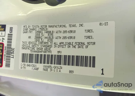 2023 Toyota Sequoia Trd Pro z USA, uszkodzony, nr VIN 7SVAAABA4PX007991